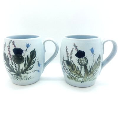 Vtg Buchan Portobello Scotland Thistleware Pottery 2 Smal Mugs- 3.5'' TALL