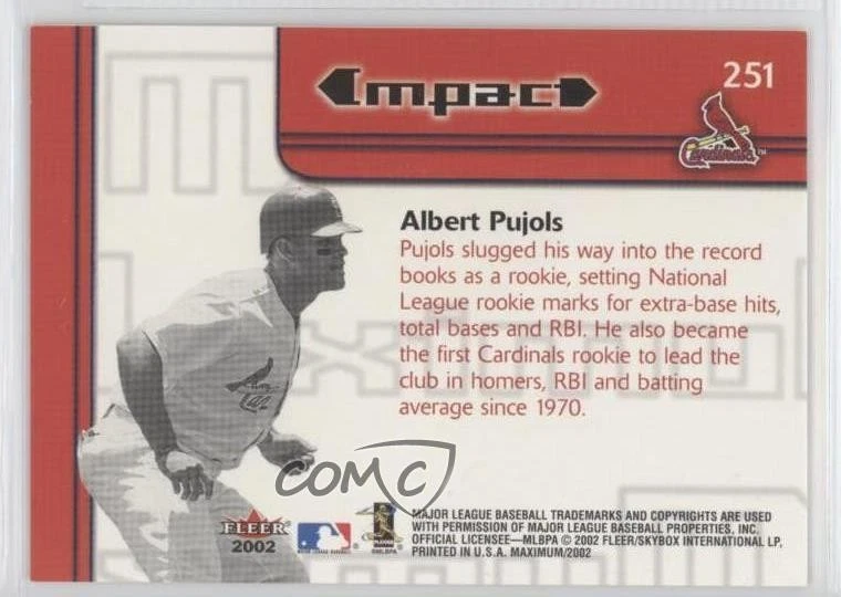 2002 Fleer Maximum Maximum Impact To the Max /329 Albert Pujols #251 - Image 2 of 2