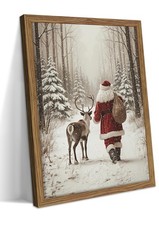 Framed Christmas Pictures Wall Decor, Santa Reindeer Winter Wall Art, Rustic ...