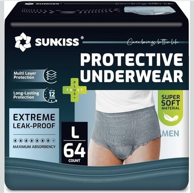 Case 64 Incontinence Underwear for Men Daytime Disposable Adult Pull Ups LARGE 