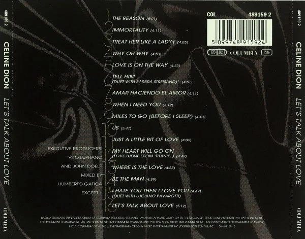 Celine Dion – Let's Talk About Love (CD, Columbia COL 489159 2)