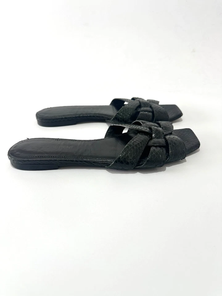 Saint Laurent Negro Cocodrilo Cuero Repujado Homenaje Diapositivas Planas Talla 37 EU/7 US Foto 2 de 4