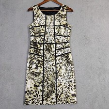 Ann Taylor Dress Womens 4 Black Green Animal Print Stretch Sleeveless Sheath