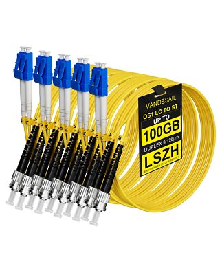 5 Pack LC to ST OS1 Fiber Patch Cable 2M Single Mode Duplex 9/125µm Fiber Jum...