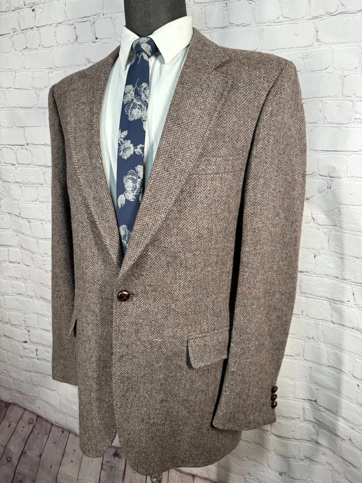 AUSTIN MANOR Hombres Marrón ESPIGA TWEED Lana Abrigo Deportivo Blazer Chaqueta TALLA 42L Foto 2 de 4