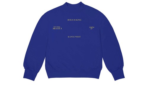 Kanye West Jesus Is King Vinyl I Crewneck Sweatshirt Blue Medium 100% Authentic