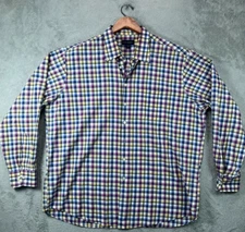 Mens Shirts 2XL Scott Barber Button Up Pink Blue Grid Long Sleeve Button Collar