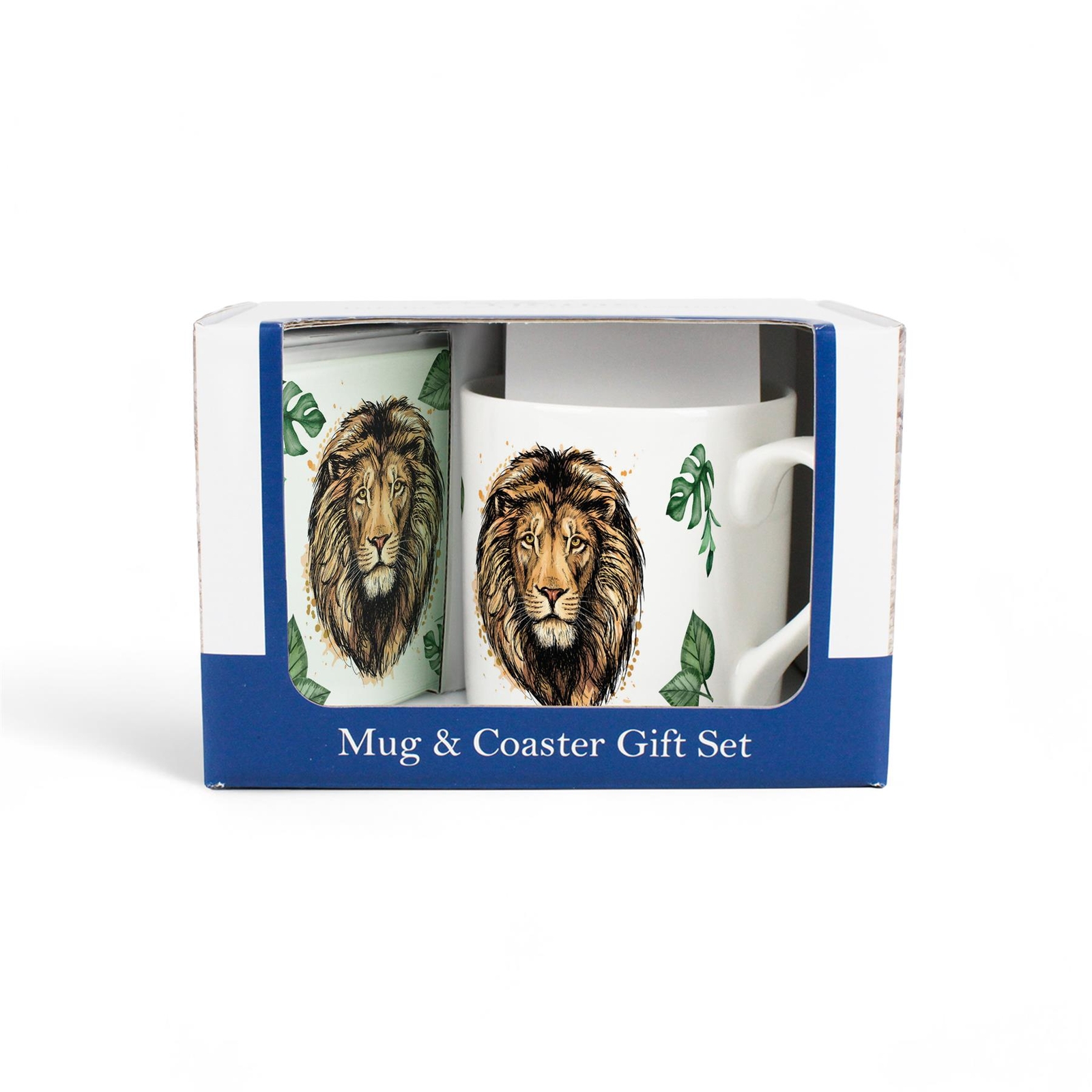 Lion Bone China Mug & Glass Coaster Gift Set - Exotic Animals Present