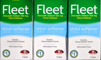 3 PACK Fleet Laxative Stool Softener Oral Laxative for Constipation- 75 softgels
