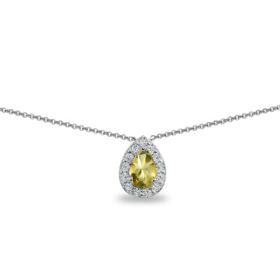 B. BRILLIANT Sterling Silver Teardrop Halo Choker Necklace - Citrine Gemstone With CZ Accents