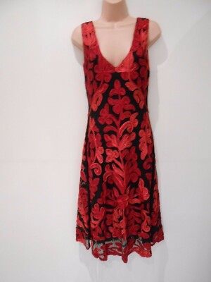 Phase Eight Red & Black Tape work Dancing Party Prom Evening Dress Gown Size 12