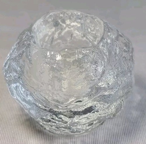 Vintage Heavy Ice/Rock/Clear Frosted Glass Tea Votive-Light Candle Holder - 第 1/8 張圖片