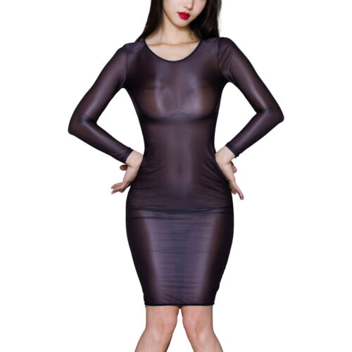 DE~Damen Transparent Kleid Bodycon Minikleid durchsichtig Nachthemd Partykleids - Picture 15 of 42