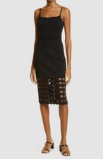  475 Milly Women's Black Sleeveless Laser Cutout Squared Neck Slip Dress Size L