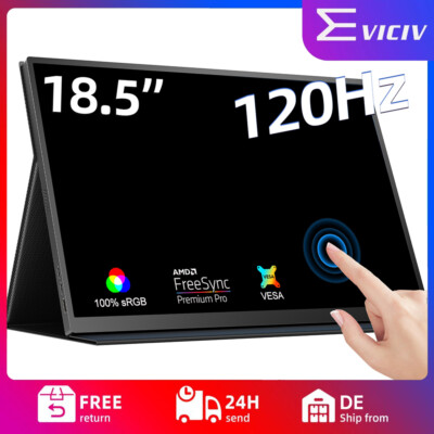 120HZ Portable Monitor, 18,5 Zoll Tragbarer Mobiler IPS Bildschirm Touch FHD HDR