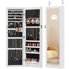 Jewelry Cabinet 6 LED Lockable Organizer Full-Length Mirror Wall/Door Mounted
