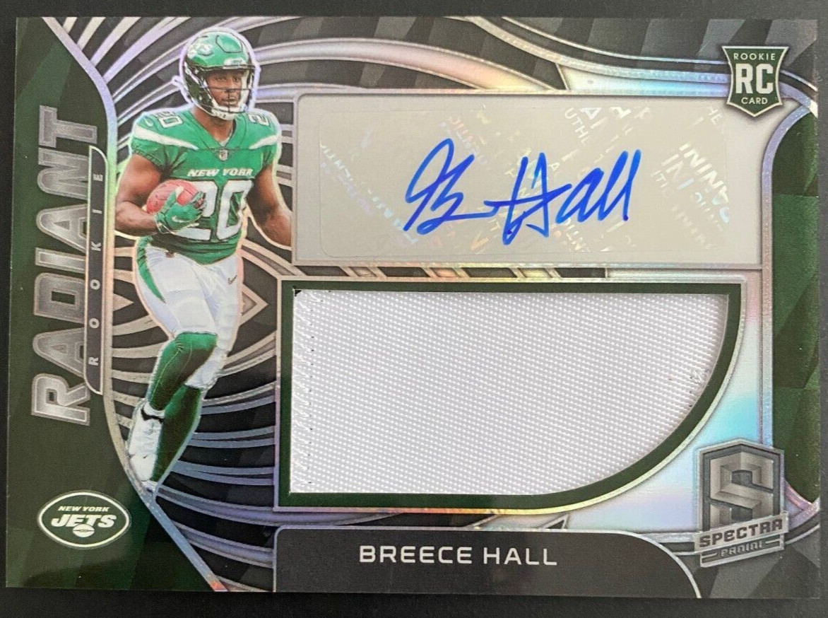 2022 Spectra Breece Hall Radiant Rookie Patch Auto Autograph RC #36/99 Jets