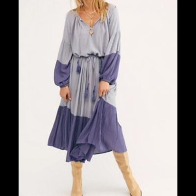 Free People Sz XS Never Forget Midi Dress OVERSIZED Blue Tassel Boho  Cottagecore | eBay