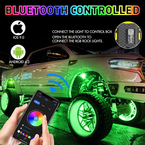 8 Pod RGB LED Rock Light Bluetooth Underglow Lamp For Jeep Wrangler JL JK TJ CJ - Bild 7 von 15