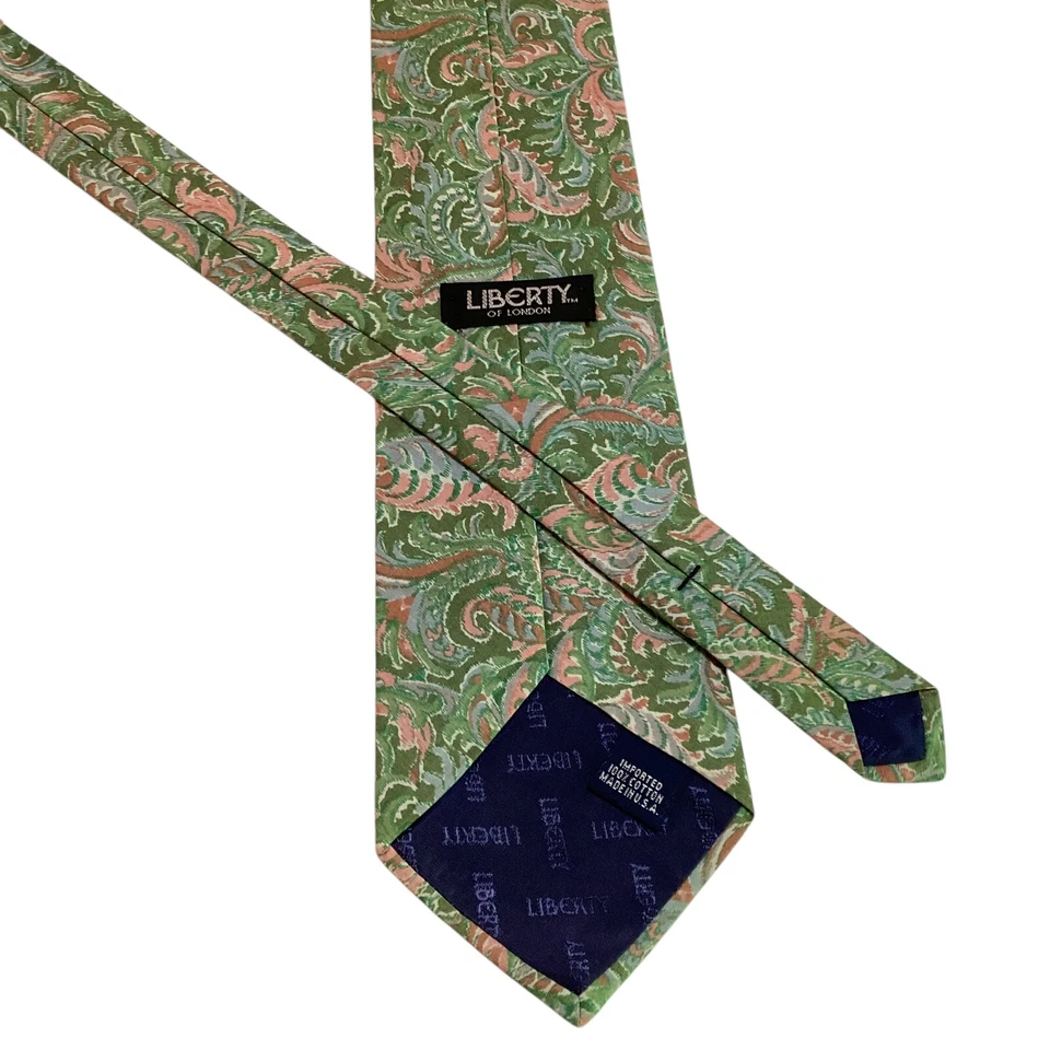 Corbata LIBERTY OF LONDON Para Hombre 100% Algodón Diseñador EE. UU. FLORAL Verde/Rosa Usada en Excelente Condición Foto 3 de 3