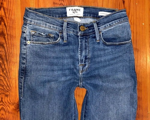 Pantalones de mezclilla azules al tobillo deshilachados dobladillo Jeanne ajustados talla 24 - Imagen 3 de 5