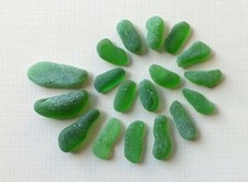 18 Pcs GREEN Beach Combed Sea Glass for Jewelry or Mosaics, LARGER TAPERS