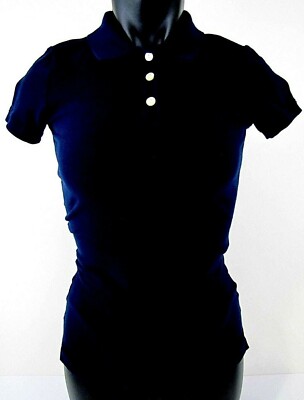 Aeropostale XS Polo Black Womens Short Sleeve Button School Workwear Basic Solid