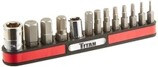 New TITAN TOOLS 13 Piece HEX Key Bit Set-SAE & Magnetic Rack- 16111  -Free Ship