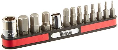 New TITAN TOOLS 13 Piece HEX Key Bit Set-SAE & Magnetic Rack- 16111  -Free Ship