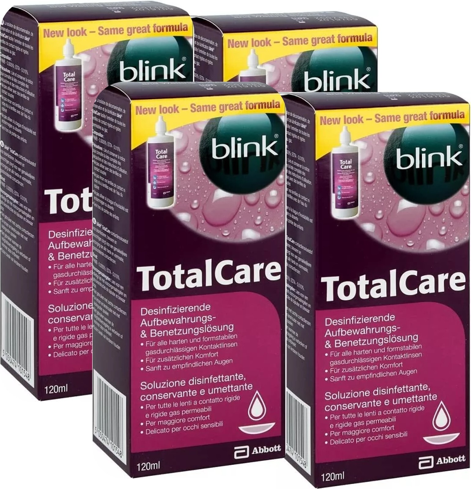 4 x Blink TotalCare 120ml Disinfecting & Storing Solution for RGP Contact Len