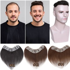 Mens Toupee Hairline Patch Thin Skin PU Bald 100 Human Hair System Hairpiece US