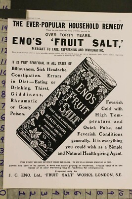 1914 MEDICAL HOME REMEDY ENO'S FRUIT SALT HEALTH NUTRITION ANTACID AD SF96