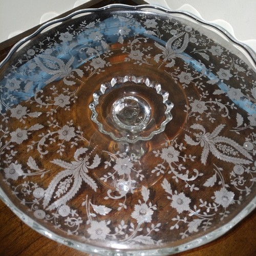 Vtg New Martinsville ? Viking Prelude Pedestal Footed Cake Pie Stand Plate Dish - Picture 3 of 6