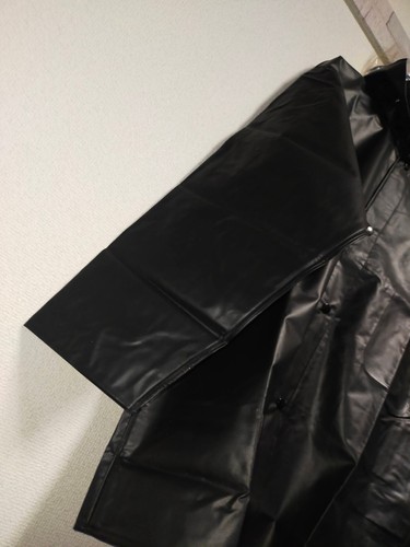 Retro Kohshin black thick PVC vinyl worker rainsuit jacket and pants - Picture 10 of 24