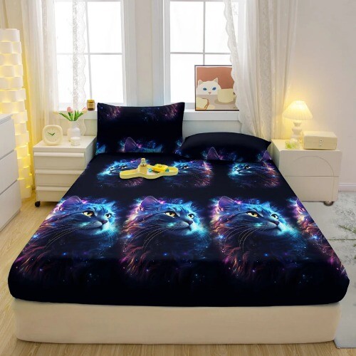 1 Simple Modern Animal Printed Matte Fitted Sheet, Bedroom Printed Bed Cover, - Picture 19 of 20