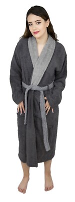 Women s 100% Cotton Bathrobe Fleece Dressing Gown Robe Terry Towel
