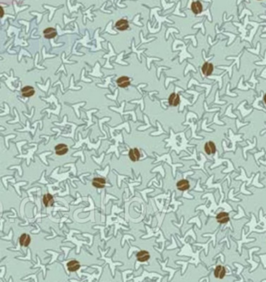 Stof European Bunnies Coffee Beans & Branches Turquoise Fabric By The Yard