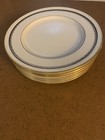7 New Noritake China Salad Dessert Plates 4062 White Scapes Newburg Gold & Black — photo 4