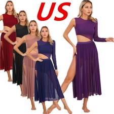 Womens Lyrical Modern Dance Dress Solid Color Costume Performance Dancewear