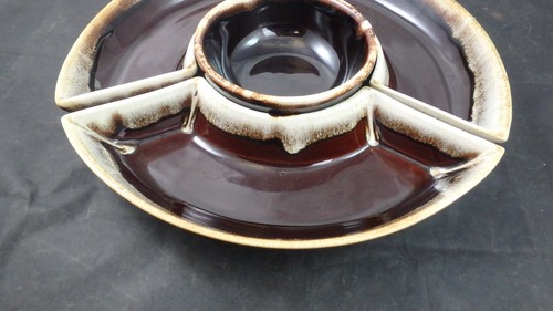Vintage Pfaltzgraff 4 Pc. ~ Brown and Beige Drip Glazed Chip and Dip Bowl ~ USA - Picture 6 of 8