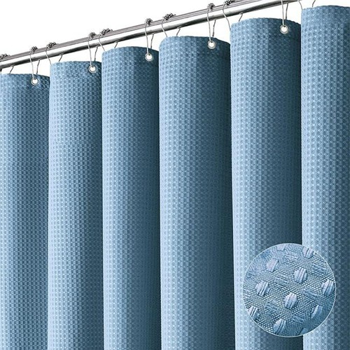 Long Fabric Shower Curtain Heavy Duty Waffle Bathtub Curtain Waterproof Solid - Picture 4 of 24