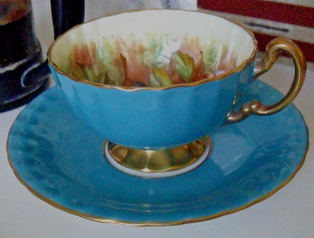 Aynsley Orchard Gold Cup Saucer Signed D Jones Aqua Blue (B) eBay