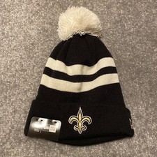 New Orleans Saints Beanie Hat Black White Striped New Era NFL Football Logo Pom