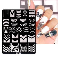 French Tips Nail Art Stamping Plates Plaid Checker Geometry Metal Nail Templates