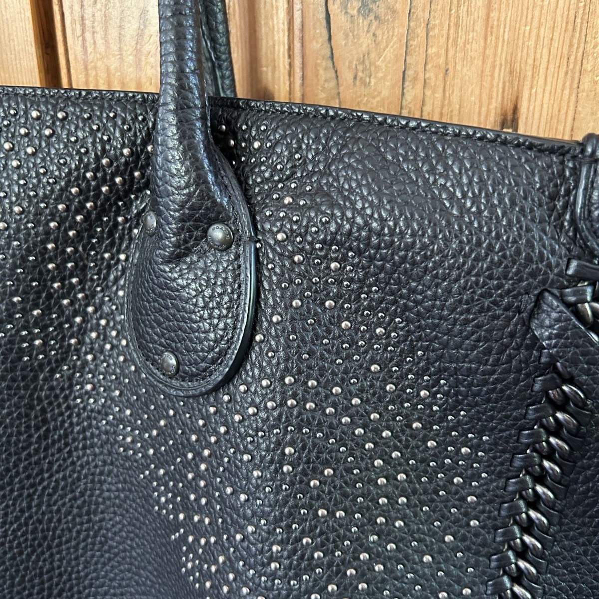 Coach Tatum Studded Tall Tote in Pebbled Leather Black