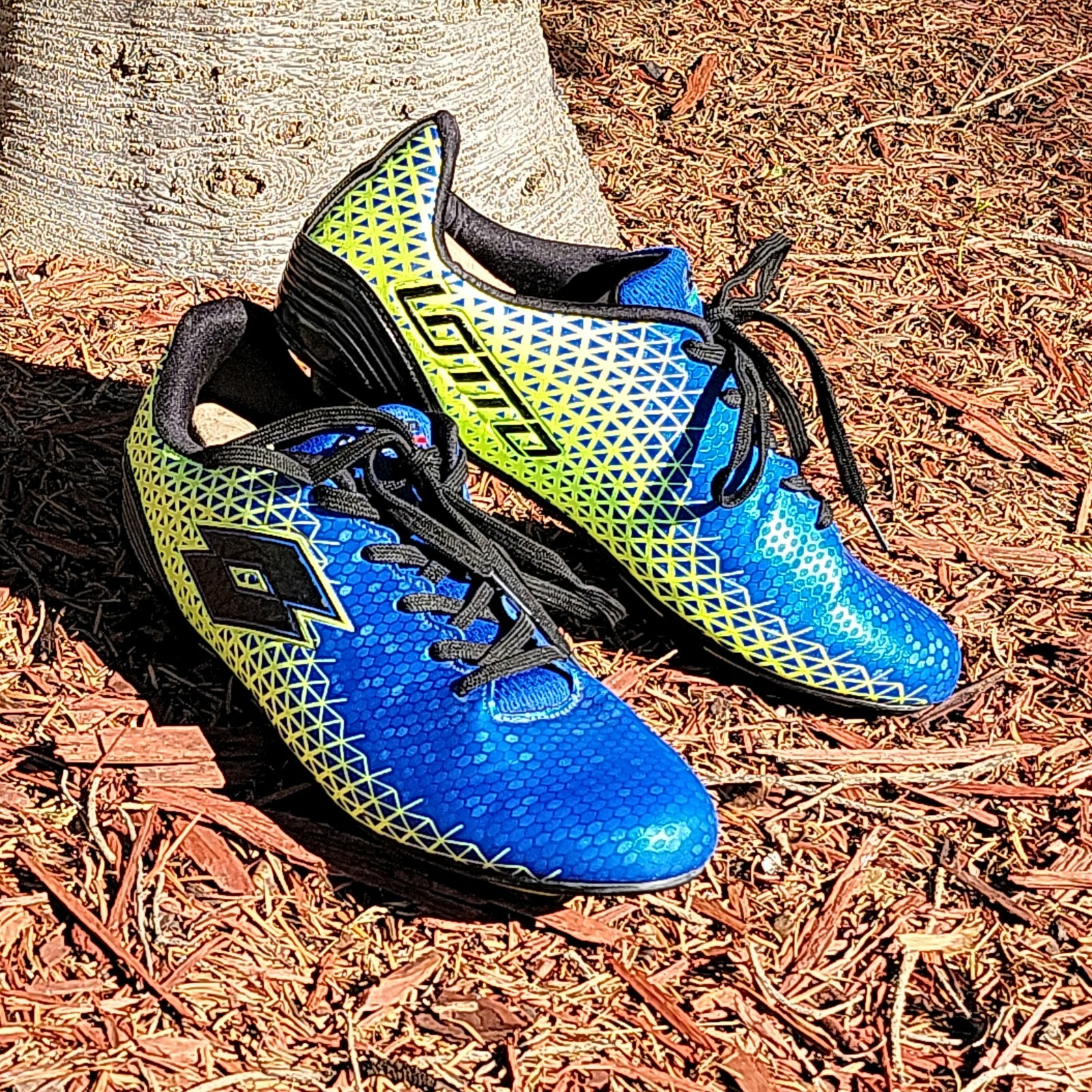 Tacchetti da calcio Lotto Forza Elite blu metallizzato e verde lime ** UOMO TAGLIA 11 **