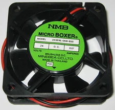NMB 60 mm Fan - 24 V DC - 14.8 CFM - 20 mm Thick - 2408NL - 12" Long Bare Leads