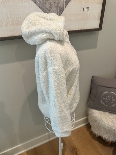 Nwt Authentic Big Girls Cozy Off White adidas Furry Sherpa Hoodie Size S (7/8) - Picture 4 of 7