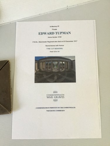 Vintage RareWW1 Bronze Death Penny in original Cardboard Case-Pte Edward Tupman - Picture 6 of 8