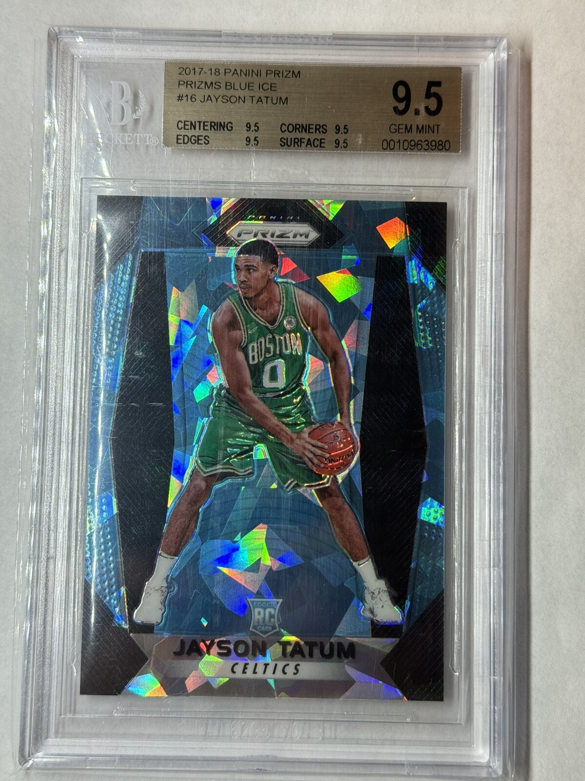 2017 PRIZM JAYSON TATUM BLUE CRACKED ICE RC /99 BGS 9.5 TRUE GEM SICK CARD!